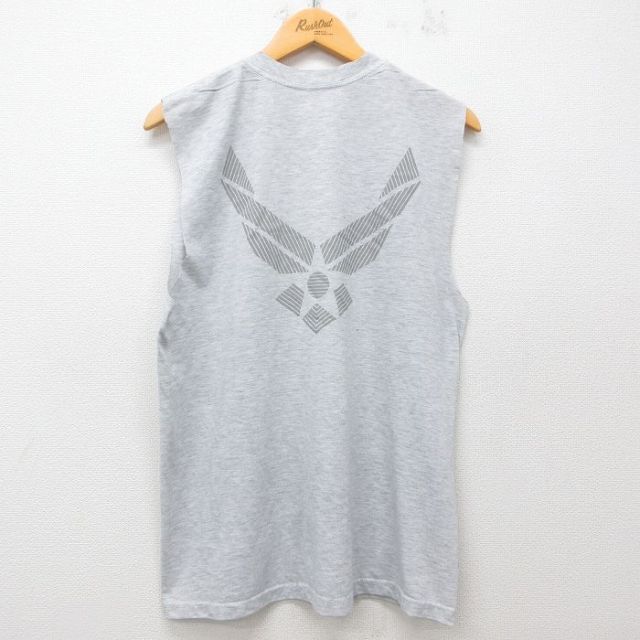 【50%OFF】L★古着 ノースリーブ Tシャツ メンズ ミリタリー USエアフォース リフレクター クルーネック 薄グレー 霜降り 25jul07 中古