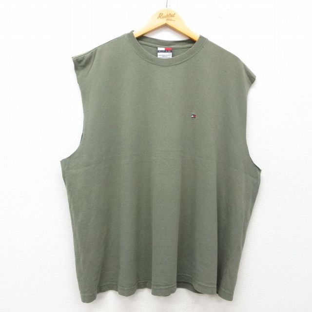 【50%OFF】トミーヒルフィガー 90s ノースリーブTシャツ ワンポイント グリーン XL | 古着