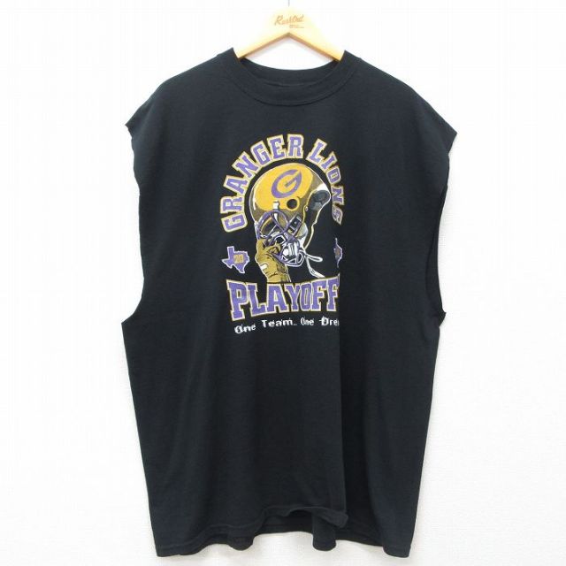 XL★古着 ノースリーブ ビンテージ Tシャツ メンズ 00年代 00s GRANGER LIONS 大きいサイズ クルーネック 黒 ブラック 25jul07 中古