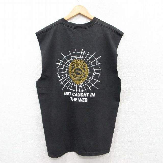 XL★古着 オニータ ONEITA ノースリーブ ビンテージ Tシャツ メンズ 90年代 90s クモの巣 自転車 コットン クルーネック 黒 ブラック 25jul08 中古
