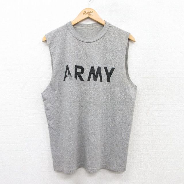 【50%OFF】L★古着 ビンテージ ノースリーブ Tシャツ メンズ 90年代 90s ミリタリー アーミー ARMY リフレクター クルーネック グレー 霜降り 25jul08 中古