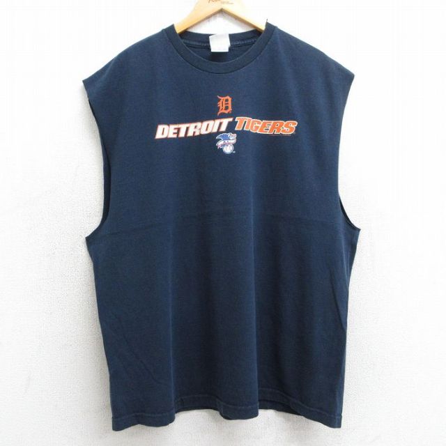 XL★古着 リー Lee ノースリーブ ビンテージ Tシャツ メンズ 00年代 00s MLB デトロイトタイガース 大きいサイズ コットン クルーネック 黒 ブラック メジャーリーグ ベースボール 野球 25jul08 中古