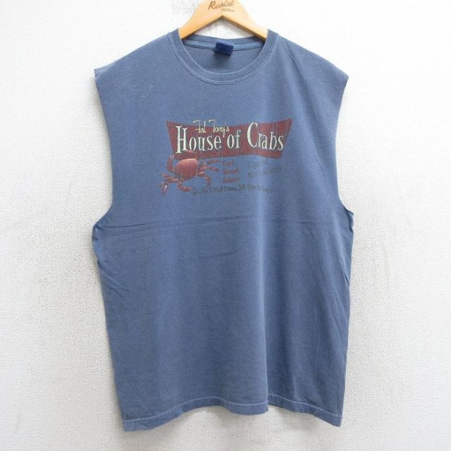 00s ノースリーブTシャツ カニ ネイビー L | 古着