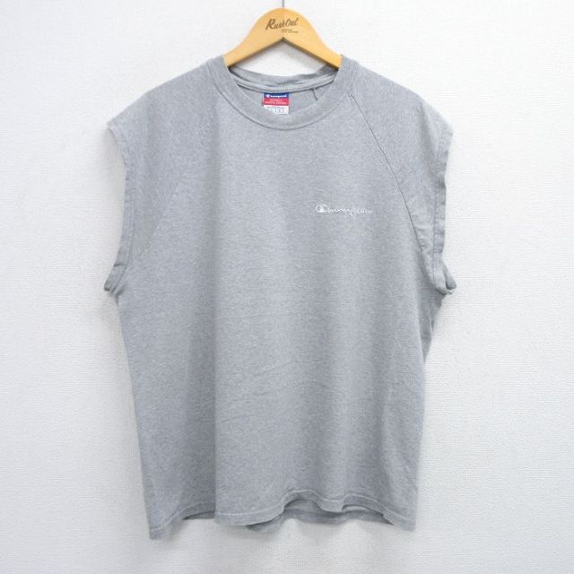 チャンピオン 00s ノースリーブTシャツ ワンポイント グレー XL | 古着