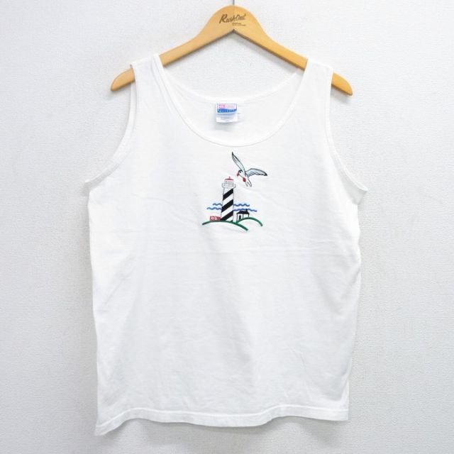 L★古着 ヘインズ Hanes ビンテージ タンクトップ メンズ 00年代 00s 灯台 鳥 コットン クルーネック 白 ホワイト 25jul09 中古