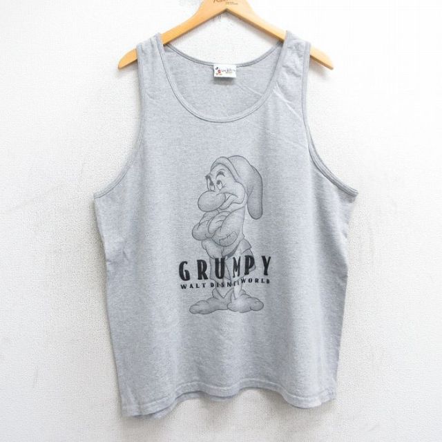 XL★古着 ビンテージ タンクトップ メンズ 90年代 90s ディズニー DISNEY しらゆきひめ 7人の小人 七人のこびと 大きいサイズ クルーネック 位 グレー 霜降り 【spe】 25jul10 中古