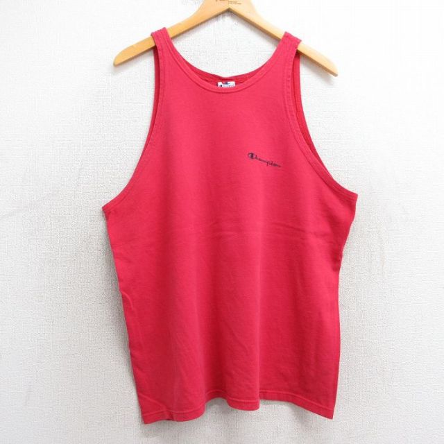 XL★古着 チャンピオン champion ビンテージ タンクトップ メンズ 90年代 90s ワンポイントロゴ コットン クルーネック 赤 レッド 25jul10 中古