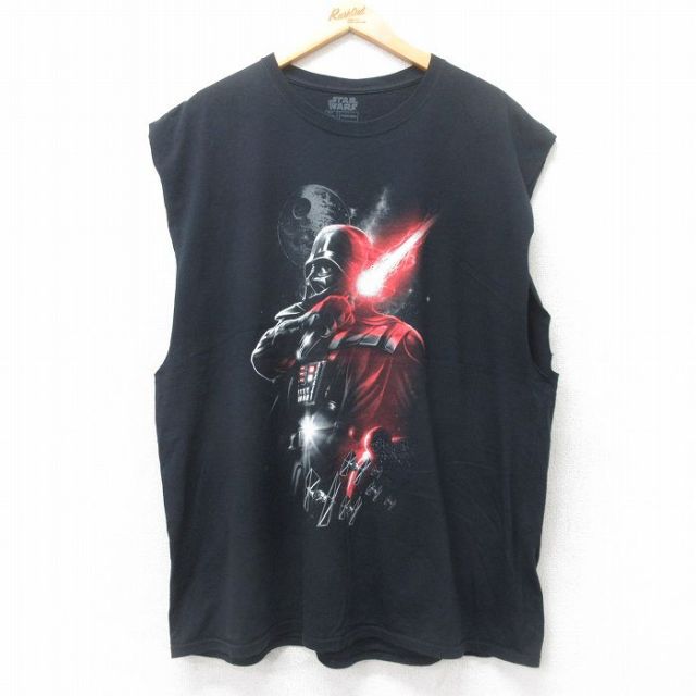 XL★古着 ノースリーブ Tシャツ メンズ スターウォーズ STAR WARS ダースベイダー 大きいサイズ コットン クルーネック 黒 ブラック 25jul10 中古