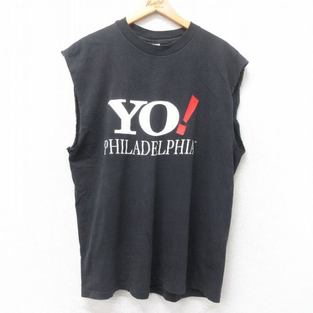 ヘインズ 90s ノースリーブTシャツ YO! フィラデルフィア ブラック XL | 古着