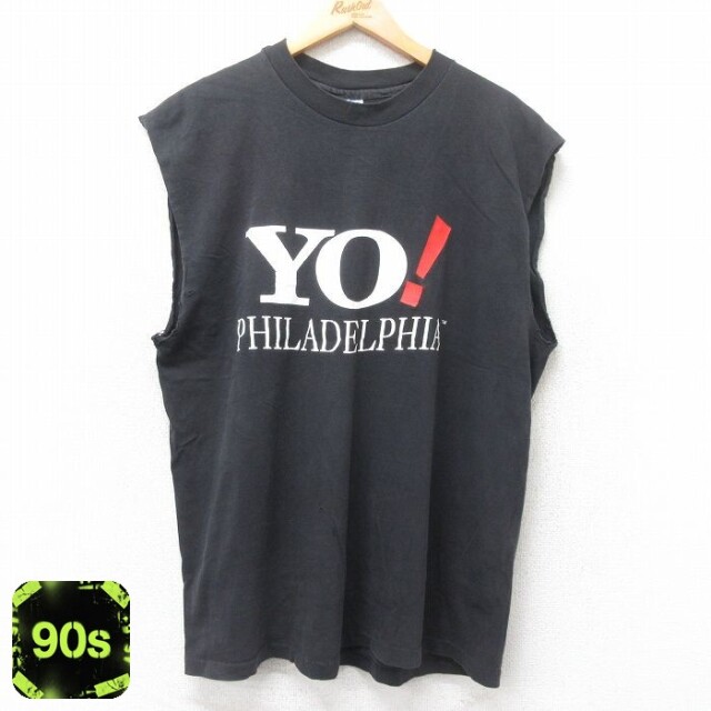 【50%OFF】ヘインズ 90s ノースリーブTシャツ YO! フィラデルフィア ブラック XL | 古着