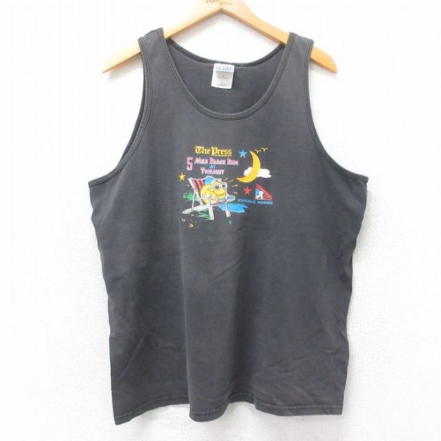 XL★古着 ビンテージ タンクトップ メンズ 00年代 00s 5MILE BEACH RUN 大きいサイズ コットン クルーネック 黒 ブラック 25jul10 中古