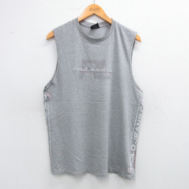 【50%OFF】ラルフローレン 00s ノースリーブTシャツ ビッグロゴ グレー L | 古着