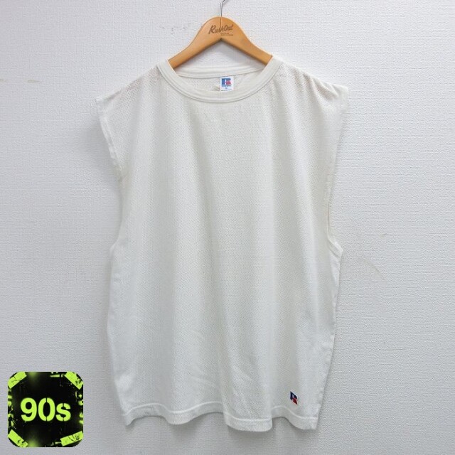 【50%OFF】ラッセル 90s ノースリーブTシャツ ワンポイント ホワイト XL | 古着