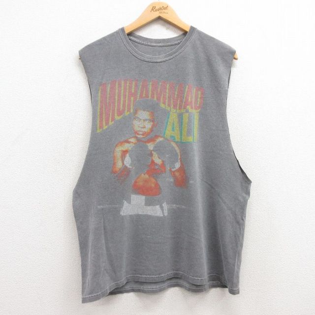 L★古着 ノースリーブ Tシャツ メンズ モハメドアリ コットン クルーネック グレー 25jul12 中古