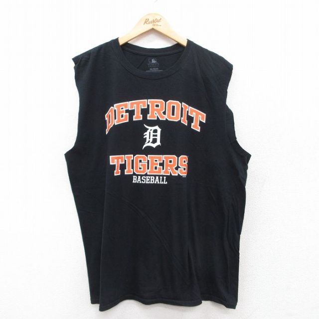 XL★古着 ノースリーブ Tシャツ メンズ MLB デトロイトタイガース コットン クルーネック 黒 ブラック メジャーリーグ ベースボール 野球 25jul12 中古