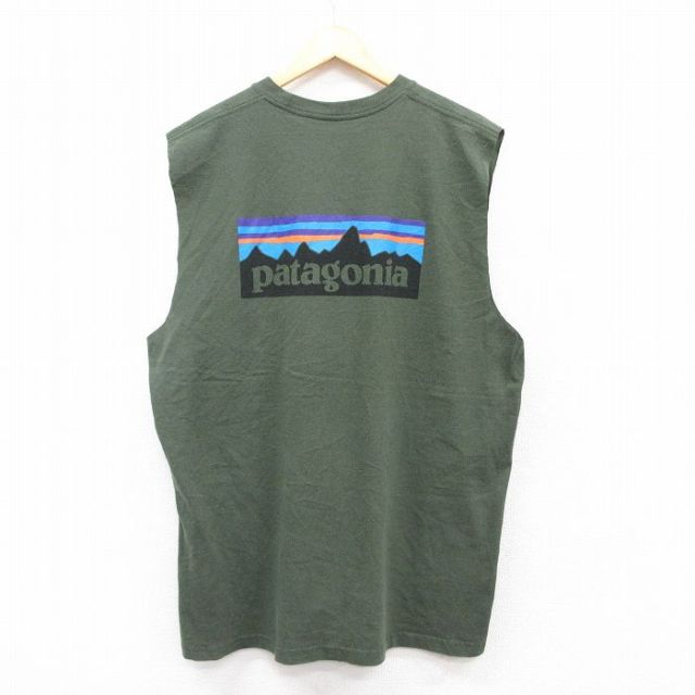 XL★古着 パタゴニア patagonia ノースリーブ Tシャツ メンズ ビッグロゴ クルーネック 緑 グリーン 25jul12 中古