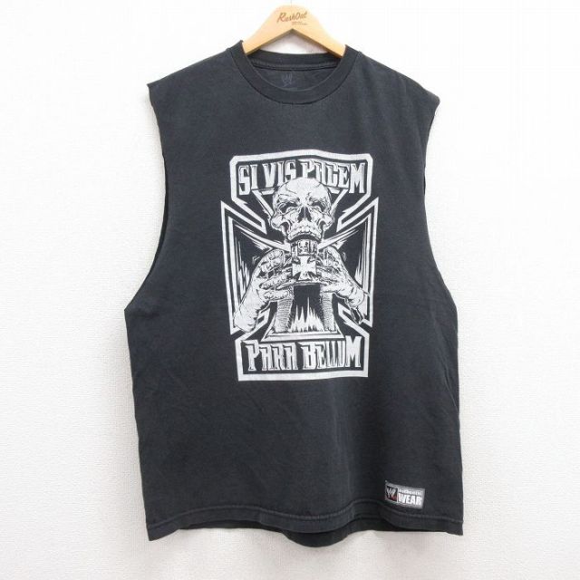 XL★古着 ノースリーブ Tシャツ メンズ ワールドプロレスリング PARABELLUM コットン クルーネック 黒 ブラック 25jul12 中古