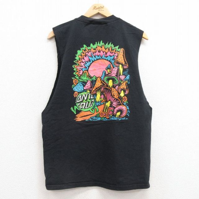 L★古着 サンタクルーズ ノースリーブ Tシャツ メンズ キノコ クルーネック 黒 ブラック 25jul12 中古
