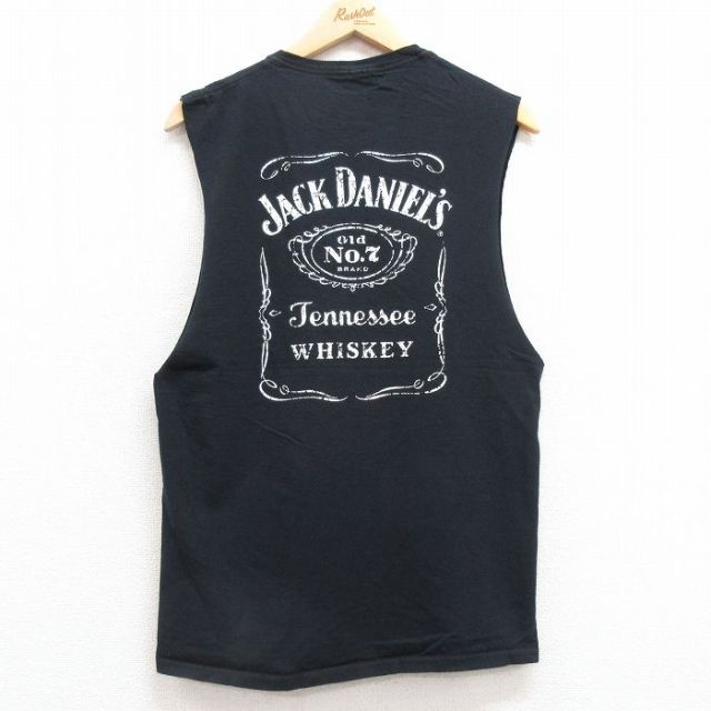 M★古着 ノースリーブ Tシャツ メンズ ジャックダニエル 酒 ウイスキー コットン クルーネック 黒 ブラック 25jul12 中古