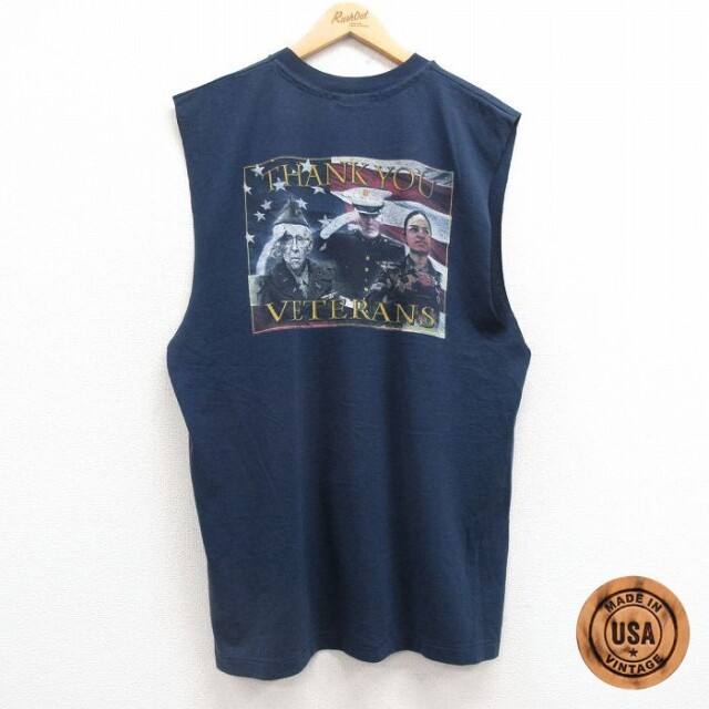 【50%OFF】ノースリーブTシャツ 星条旗 ネイビー XL | 古着