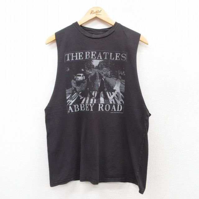 【50%OFF】L★古着 ジャンクフード JUNK FOOD ノースリーブ ビンテージ ロック バンド Tシャツ メンズ 00年代 00s ビートルズ The Beatles コットン クルーネック USA製 黒 ブラック 【spe】 25jul12 中古