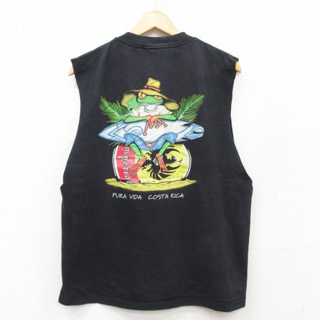 ノースリーブTシャツ カエル ブラック XL | 古着