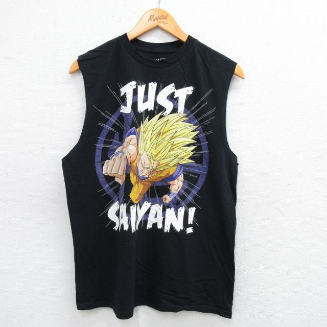 L★古着 ノースリーブ Tシャツ メンズ アニメ ドラゴンボール 孫悟空 コットン クルーネック 黒 ブラック 25jul12 中古