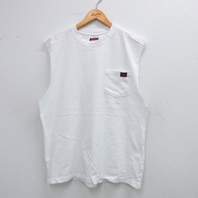 XL★古着 ラングラー Wrangler ノースリーブ Tシャツ メンズ 胸ポケット付き コットン クルーネック 白 ホワイト 25jul12 中古