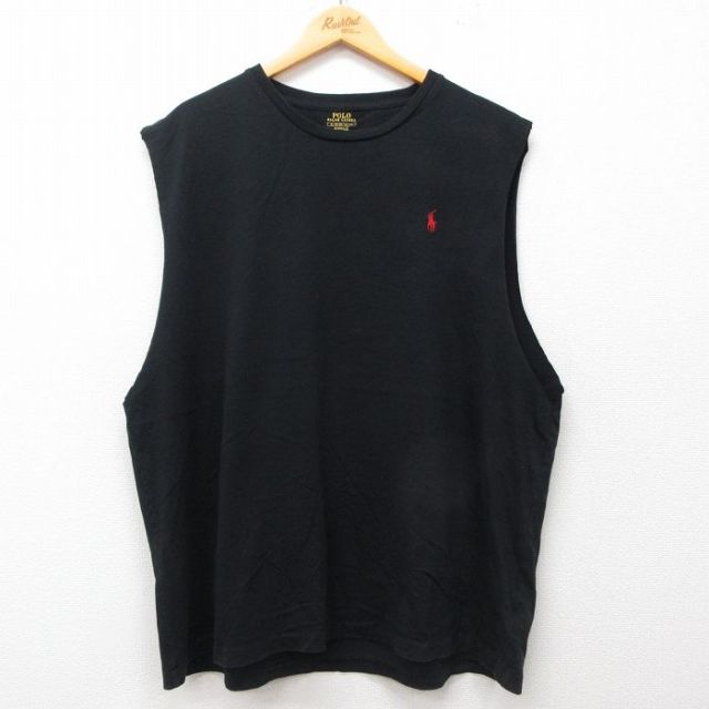 XL★古着 ラルフローレン Ralph Lauren ノースリーブ ブランド Tシャツ メンズ ワンポイントロゴ 大きいサイズ コットン クルーネック 黒 ブラック 25jul12 中古