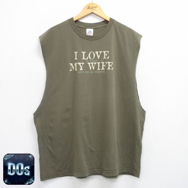 【50%OFF】00s ノースリーブTシャツ MY WIFE グリーン XL | 古着