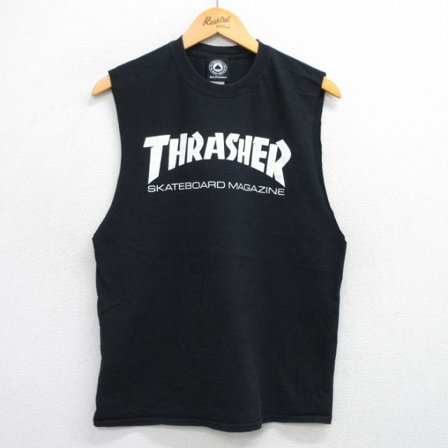 L★古着 ノースリーブ Tシャツ メンズ スラッシャー コットン クルーネック 黒 ブラック 25jul14 中古