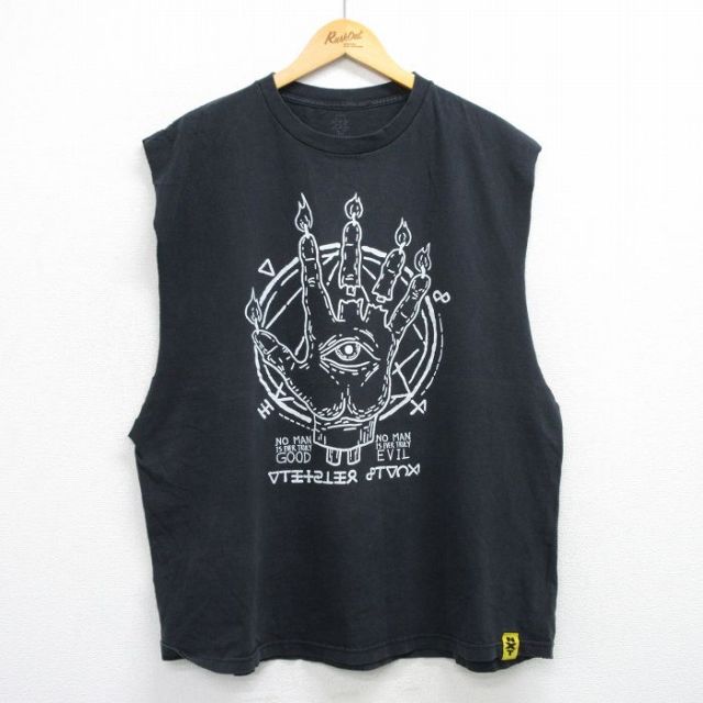 【20%OFF】XL★古着 ノースリーブ Tシャツ メンズ FADED TO BLACK 大きいサイズ コットン クルーネック 黒 ブラック 25jul14 中古