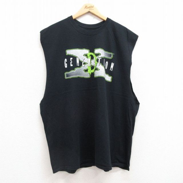 XL★古着 ノースリーブ Tシャツ メンズ ワールドプロレスリング GENERATION X 大きいサイズ コットン クルーネック 黒 ブラック 25jul17 中古