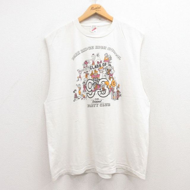 【50%OFF】XL★古着 ジャージーズ ビンテージ ノースリーブ Tシャツ メンズ 90年代 90s PARTY CLUB 大きいサイズ クルーネック USA製 白 ホワイト 25jul17 中古
