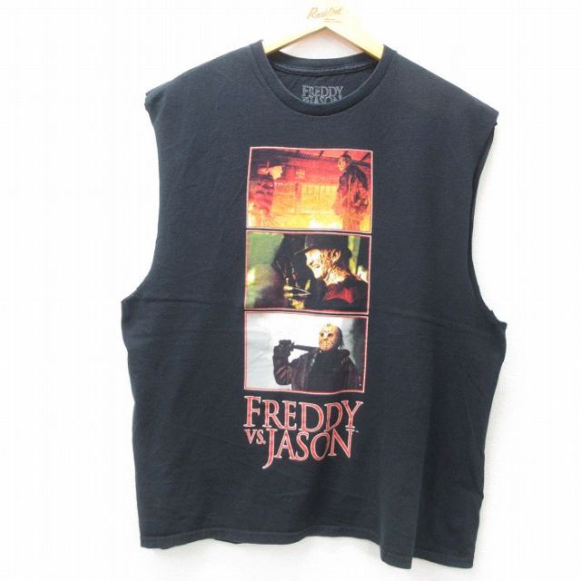 XL★古着 ノースリーブ Tシャツ メンズ 映画 フレディVSジェイソン コットン クルーネック 黒 ブラック 25jul17 中古