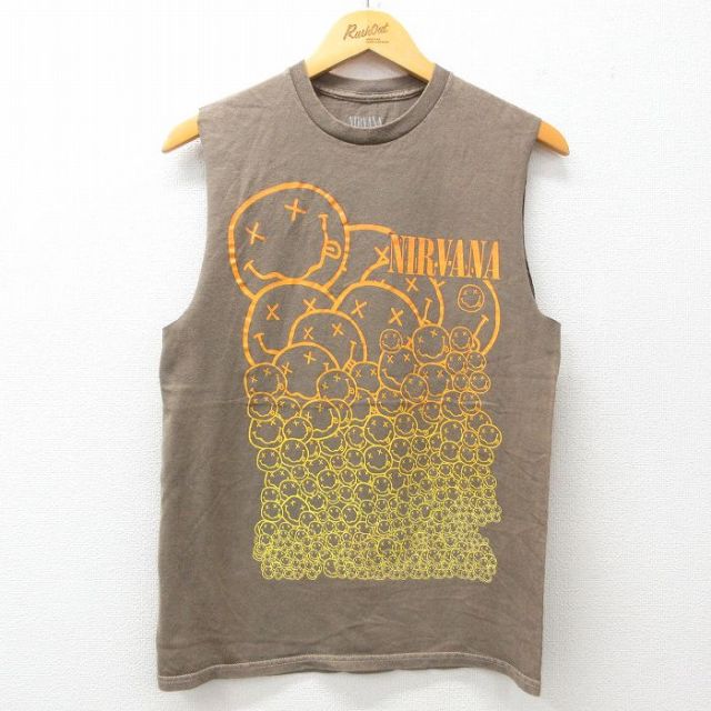 M★古着 ノースリーブ ロック バンド Tシャツ メンズ ニルバーナ ニルヴァーナ コットン クルーネック 茶系 ブラウン 25jul17 中古
