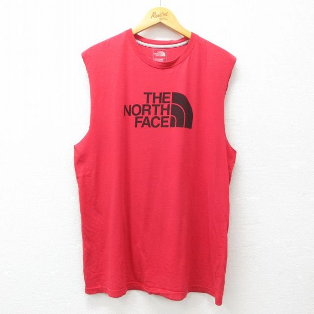L★古着 ノースフェイス THE NORTH FACE ノースリーブ Tシャツ メンズ ビッグロゴ コットン クルーネック 赤 レッド 25jul17 中古