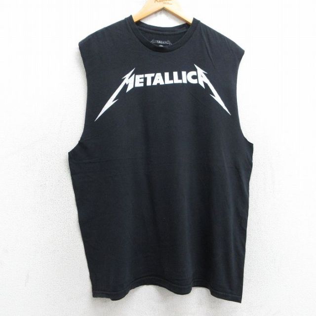 XL★古着 ノースリーブ ロック バンド Tシャツ メンズ メタリカ コットン クルーネック 黒 ブラック 25jul17 中古
