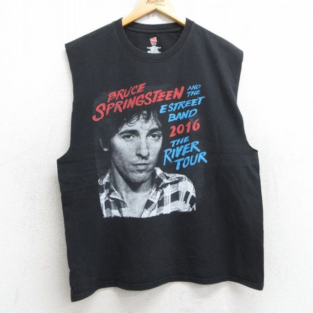 L★古着 ヘインズ Hanes ノースリーブ ロック バンド Tシャツ メンズ ブルーススプリングスティーン コットン クルーネック 黒 ブラック 25jul17 中古