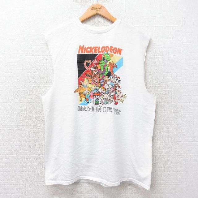 L★古着 ノースリーブ Tシャツ メンズ アニメ ニコロデオン ラグラッツ コットン クルーネック 白 ホワイト 25jul17 中古