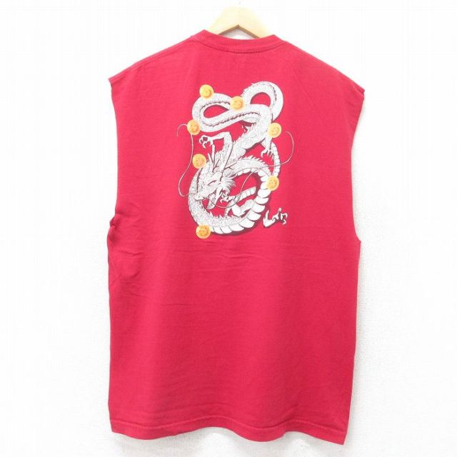 【20%OFF】XL★古着 ノースリーブ Tシャツ メンズ アニメ ドラゴンボール 神龍 コットン クルーネック エンジ系 25jul17 中古