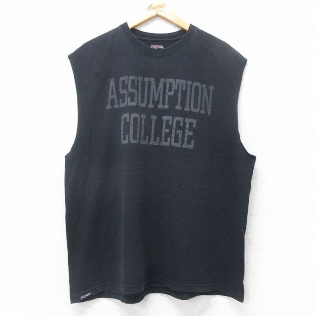 XL★古着 ジャンスポーツ ノースリーブ Tシャツ メンズ ASSUMPTION 大きいサイズ コットン クルーネック 黒 ブラック 25jul17 中古