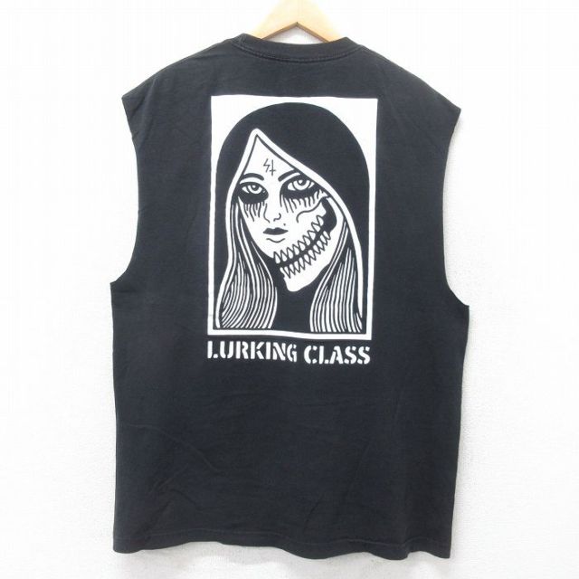 XL★古着 ノースリーブ Tシャツ メンズ LURKING CLASS 大きいサイズ コットン クルーネック 黒 ブラック 25jul17 中古