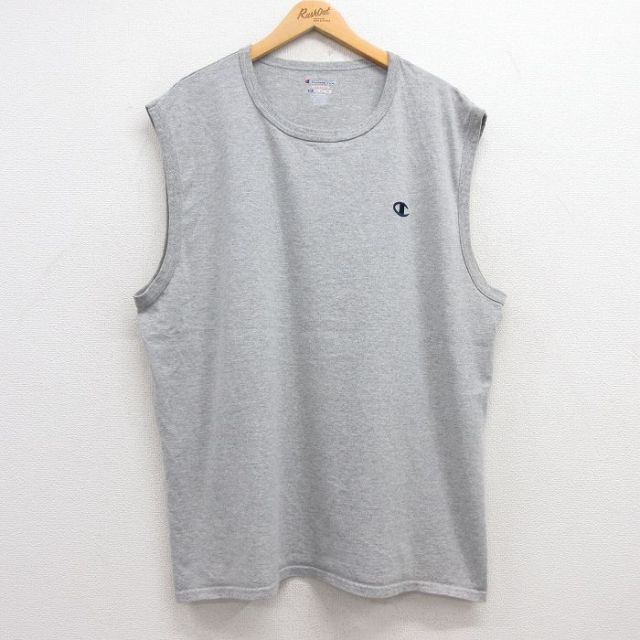【50%OFF】チャンピオン ノースリーブTシャツ ワンポイントロゴ グレー XL | 古着