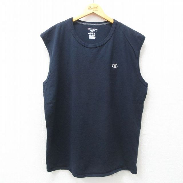 【50%OFF】チャンピオン ノースリーブTシャツ ワンポイントロゴ ネイビー XL | 古着