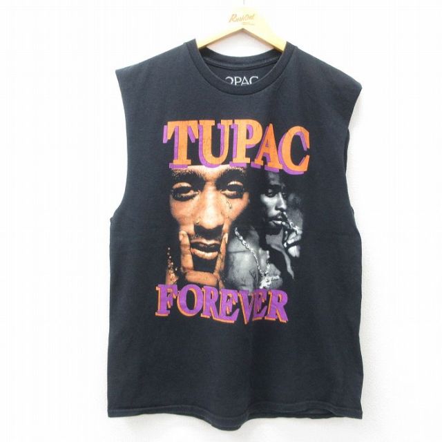 L★古着 ノースリーブ ヒップホップ ラップ Tシャツ メンズ トゥパック 2パック 2PAC コットン クルーネック 黒 ブラック 25jul18 中古