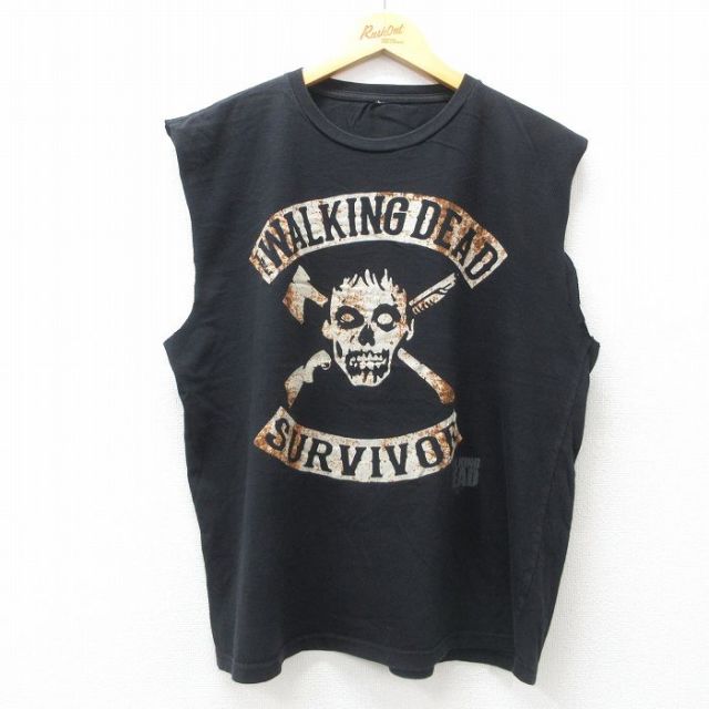 【20%OFF】XL★古着 ノースリーブ Tシャツ メンズ ウォーキングデッド クルーネック 黒 ブラック 25jul18 中古