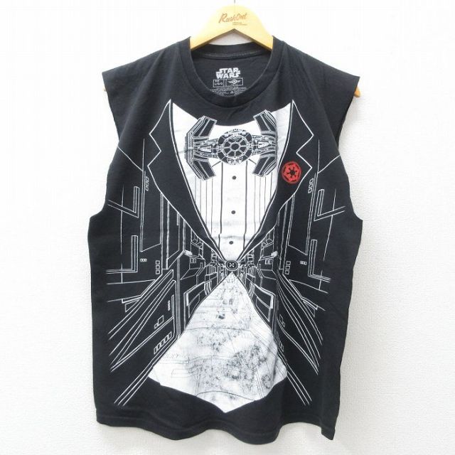 【50%OFF】L★古着 ノースリーブ Tシャツ メンズ スターウォーズ STAR WARS コットン クルーネック 黒 ブラック 25jul18 中古