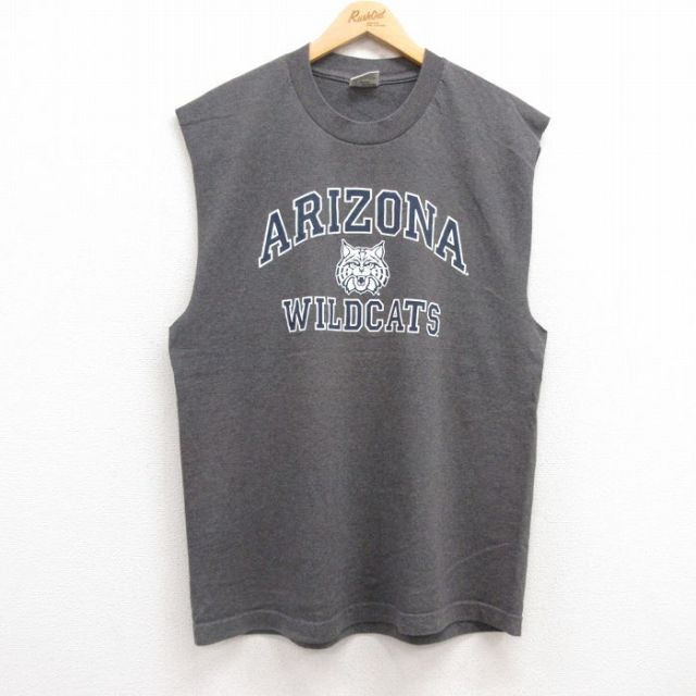 L★古着 ノースリーブ ビンテージ Tシャツ メンズ 00年代 00s アリゾナワイルドキャッツ クルーネック 濃グレー 霜降り 25jul18 中古