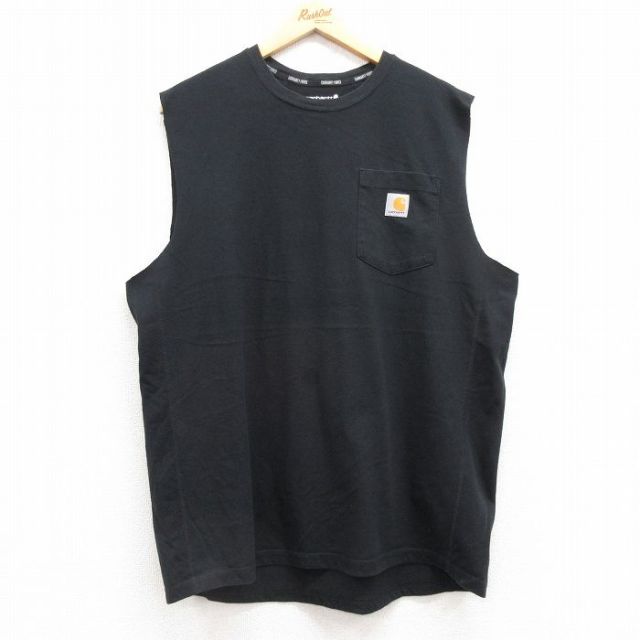 XL★古着 カーハート Carhartt ノースリーブ Tシャツ メンズ 胸ポケット付き クルーネック 黒 ブラック 25jul18 中古